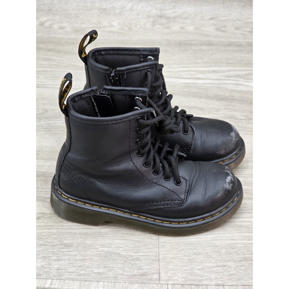 Dr Martens Kids Sz 12 Black Leather Combat Boots Zip Doc Junior 1460 J